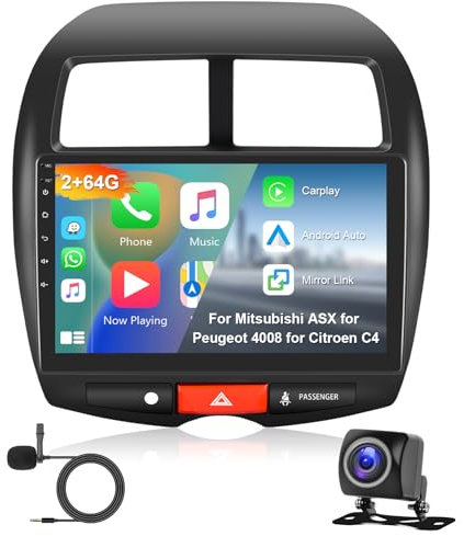 Hodozzy 2GB 64GB Radio para Citroen C4 (2007-2013)/Mitsubishi ASX (2010-2016)/Peugeot 4008 (2012) Carplay Android Auto, 10,1 Pulgadas 2 DIN Pantalla Táctil Radio Android GPS WiFi Bluetooth RDS Radio