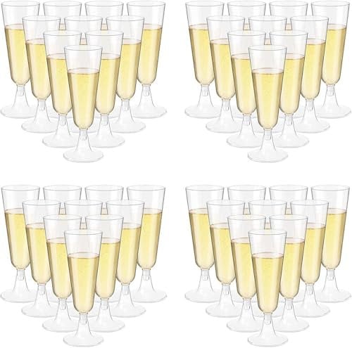 JOLIGAEA 60PCS Plastic Champagne Flutes, 150ml Glasses Clear Multi-Use Transparent Cocktail Cups for Weddings, Birthdays Garden Barbecue Party