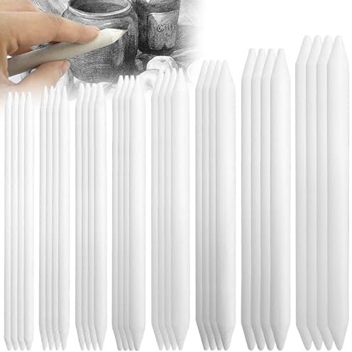 Lot de 32 Estompeur Dessin, Stylos Mélangeurs, Estompe en Papier Dessin,Materiel Dessin pour Artistes Étudiants pour Sketch Crayon Dessin, Blanc