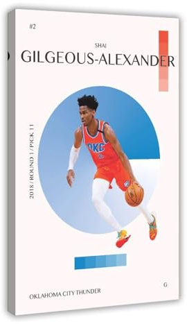 zxjwcm Shai Gilgeous-Alexander Basketball-Poster, 6 Stück, Leinwand-Poster, Schlafzimmer, Dekoration, Landschaft, Büro, Raumdekoration, Geschenkrahmen: 50 x 75 cm