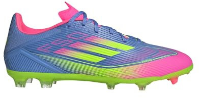 adidas Unisex Bota de fútbol F50 League césped natural seco/multisuperficie, Blue Fusion/Lucid Lemon/Lucid Pink, 44 2/3