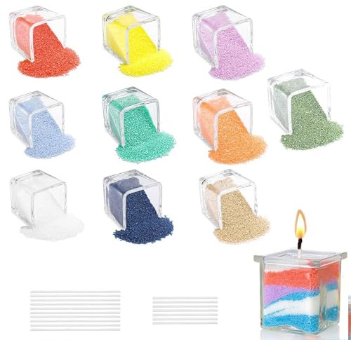 Scentoria Kerzensand, Paraffinwachs für Kerzen, Kerzenwachs Granulat 10 Farben, mit 17 Dochte, Wachsgranulat für Kerzen, Kerzenwachs zum Gießen, Kerzen Sand für die DIY Kerzenherstellung (400g)