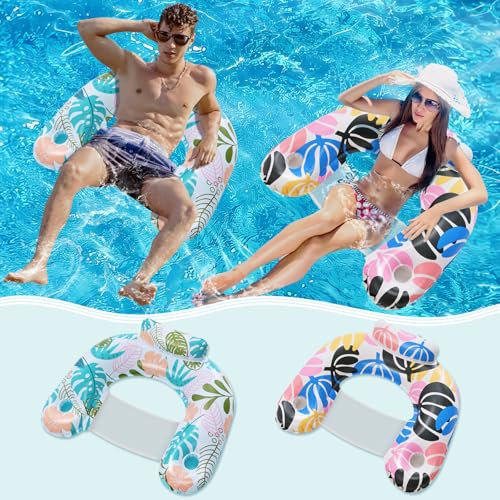 ANNIL【2 Pack】 Adult Inflatable Pool Floats Chair, Water Leisure Inflatable Floating Chair,Drink Holder, Ergonomic Headrest,Pool Floaties for Adults Swimming Pool Party, Summer Water Fun