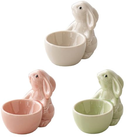 FYBlossom 3er Set Keramik Hasen Eierbecher Eierständer, Süßer Osterhase Porzellan Eierhalter Ostern Deko Geschenke, Bunte Ostern Hasen Ei-Ständer Für Weich Gekochte Eier