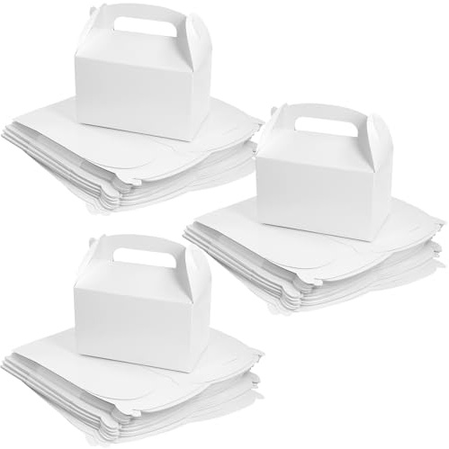 LEXININ 72 PCS White Party Boxes, Small Gable Treat Gift Boxes for Carry Food, Fun Picnic, Birthday Celebration, Wedding, 16 x 9.5 x 9.5cm