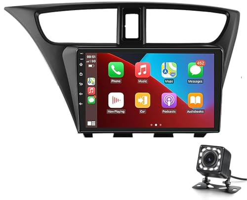 Radio De Coche Android 14 Para Hon-da Civic Hatchback 2012-2017 Unidad Principal Pantalla Táctil De 9 Pulgadas Estéreo Multimedia Doble Din Con Cámara De Respaldo Carplay/android (Color:8-Core 6+128G)