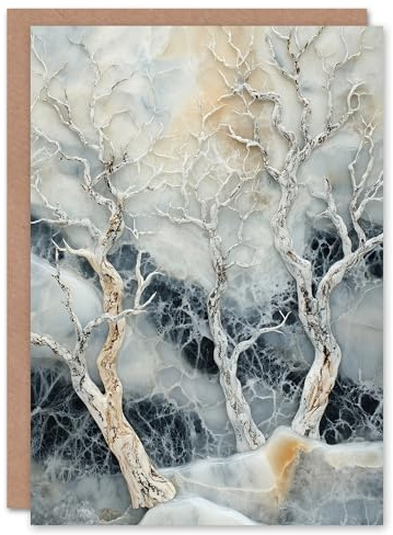 Artery8 Greeting Card Marble Winter Forest Snow Trees Art Blank For Him Or Her Art Birthday Card