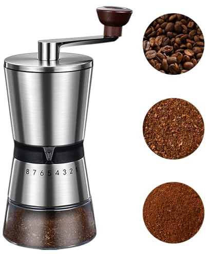 BOMANSI BOMS Manual Coffee Grinder Hand Coffee Grinder | 8 Adjustable Coarseness Settings, Hand Crank Coffee Mill, Large Capacity, Portable, for Moka pot, French Press, Espresso