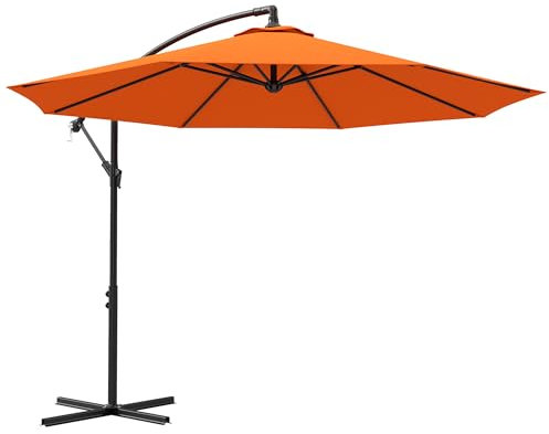 Outsunny 3(m) Garden Banana Parasol Cantilever Umbrella with Crank Handle, 8 Ribs and Cross Base for Outdoor, Hanging Sun Shade, Orange
