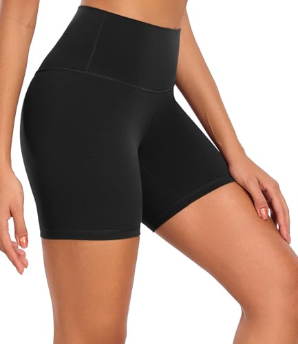 wirarpa Pantalones Cortos Deportivos para Mujer Pantalones Cortos de Yoga de Cintura Alta Mallas Cortas de Mujer para Yoga Correr Fitness Ciclista Gym Running Negro Talla Medio