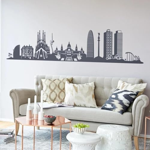 Pegatina de pared grande con el horizonte de Barcelona, ​​España, para sala de estar, dormitorio, sala de juegos, estudio, decoración de interiores