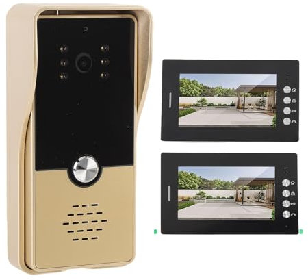 ciaterma di Videocitofono, ciaterma di Citofono Intelligente con 2 Schermi da 7 Pollici, Audio Bidirezionale, Telecamera HD (D'oro)