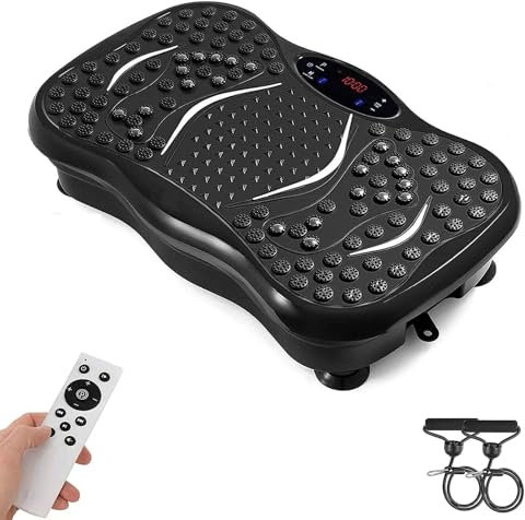 TOTEBOX Vibration Plate Platform with Resistance Bands, Power Vibration Fitness Trainers Bluetooth for Whole Body Workout 99 Levels Black w/ Remote