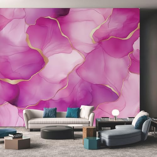 Papier Peint Rose Effet marbre, Granit, pour Salon, Chambre, intissé, décoration Murale, Salle à Manger, Couloir, Salon, 250 x 175 cm