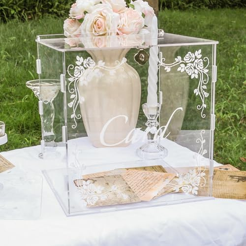 Homtone Acryl Hochzeit Kartenbox mit Schloss, hochtransparente Acryl Hochzeitskartenbox, große klare Geschenkkartenbox mit breitem Schlitz, DIY Geldbox für Hochzeit, Geburtstag (Standard)