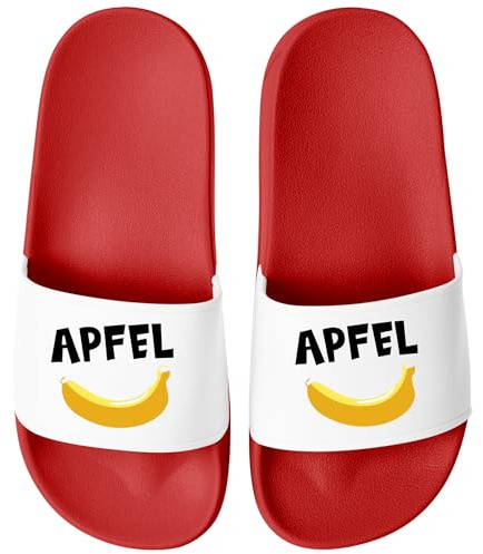 MoonWorks® Badeschlappen mit Apfel-Banane Motiv Badelatschen mit witzigem Aufdruck Unisex Pool Slides für Männer & Frauen