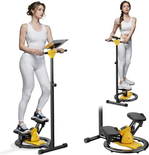 seanleecore Twist Stepper with Handlebar, High-Resistance Stair Stepper Machine for Home Workout, Step + Twist Cardio Exercise Equipment, 300 lb Capacity Quiet Compact Rock Stepper with LCD Monitor