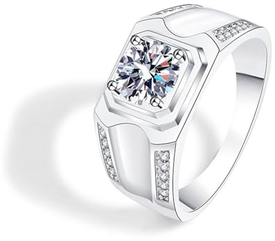 KnBoB Ringe Herren 14K Weißgold 585 Breit Rund Moissanit Verlobungsring Schlicht Schmuck Gr.57 (18.1)
