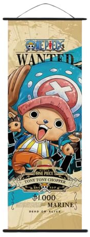 Wanted One Strawhat Crew Piece Anime Wall Scroll, Japanese Version Wanted Posters Collection, Decorative Art Print with Hanging Accessories, 27.5 L x 9.8 W (Chopper)