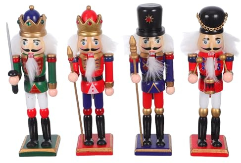 PAMINGONO 4stücke Nussknacker aus Holz für Weihnachtsschmuck Nussknacker-Soldaten als Dekoration Traditionelle Figuren für Tischdekoration und Christbaumschmuck