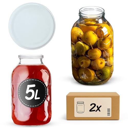 KADAX 2er Set Gärglas XL 5L Ø100mm Weiß – für Sauerkraut, Kimchi, Gärkraut, große Fermentation | mit Schraubdeckel, luftdicht & spülmaschinenfest | XL Gärglas mit Schraubdeckel