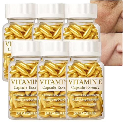 Sérum à la vitamine E en capsules pour le visage, 60 capsules molles, sérum de nuit anti-âge, lissante, hydratante et nourrissante pour le visage, essence correctrice des taches brunes à la (6PCS)