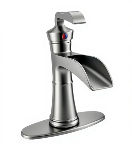 Robinet cascade for salle de bain, robinet lavabo en laiton massif, mitigeur chaud-froid, robinets toilette luxueux(Brushed Nickel Short)