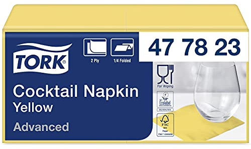 Tork 477823 Cocktailservietten Gelb / Cocktail Serviette in Advanced Qualität mit 1/4 Falz / 12 x 200 (2400) Servietten / 23,8 x 24 cm (B x L)