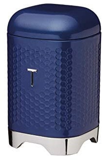 KitchenCraft Lovello Textured Tea Caddy with Geometric Hexagon Pattern, 11 x 11 x 19 cm (4.5 x 4.5 x 7.5) - Midnight Navy