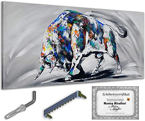 Monica Mirafiori I 100% HANDGEMALT I Gemälde Bullock 140x70cm | Gemälde Handgemalt | Acrylgemälde | Sehr Großes Acrylbild I Moderne Kunst I Kunstbilder