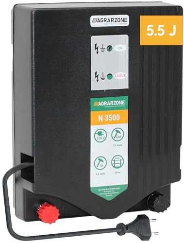 Agrarzone N3500 Weidezaungerät 230V, 5,5 Joule - Extra starkes Elektrozaun Gerät 11.000V - LED-Kontrolle - Hohe Hütesicherheit für Pferde, Rinder, Schafzaun, Weidezaun