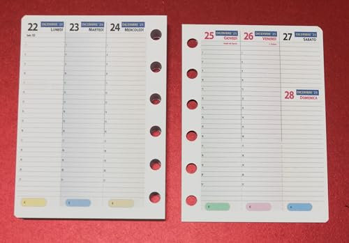 Nachfüllpackung Wochenkalender Format A7 Pocket 8 x 12 cm für Terminplaner mit 6 Ringen