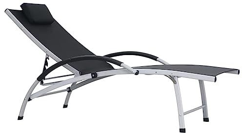 vidaXL Sonnenliege mit Kissen Gartenliege Liegestuhl Saunaliege Strandliege Relaxliege Liege Gartenmöbel Aluminium Textiline Schwarz