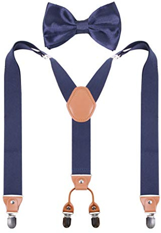 GUCHOL Men Suspenders Bow Tie Shaped Heavy Duty with Strong Metal Clips Adjustable Elastic Wide Suspenders