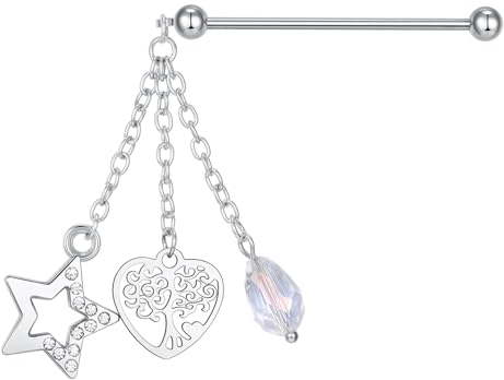 AVYRING 14G Industrial Piercing Bar Stab 38MM für Damen Herren Chirurgenstahl Anhänger Mix Stile Lange Knorpel Ohrpiercing Helix Ring Silber