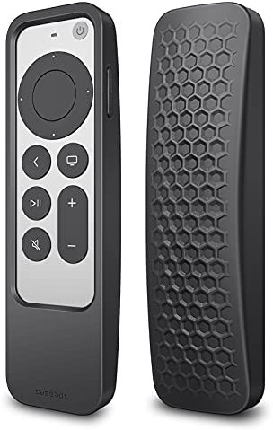 FINTIE 2-in-1 Protective Case for 2021 Apple TV Siri Remote and Apple AirTag - Lightweight Anti Slip Shockproof Cover for Apple TV 4K / HD Siri Remote Controller (2nd Generation), Black