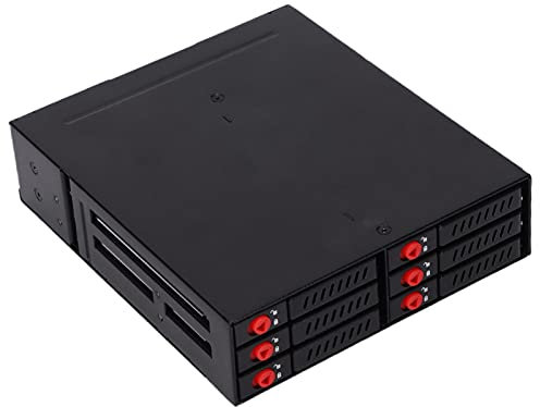 6 Bay External Hard Drive Enclosure, 2.5 SATA HDD & SSD Removable Drive Enclosure Backplane Cage for 5.25 Bay, Supports 7.0 to 9.5mm SATA 1/2/3 HDD and SSD (Hard Disk Not Included)