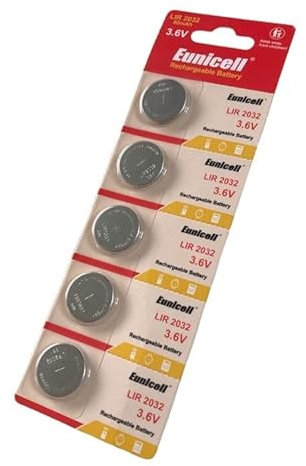 LIR2032 (5 pack) Rechargeable CR2032 Button Cell Battery Eunicell