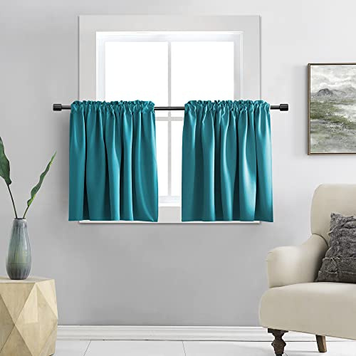 DONREN 30 Inches Long Curtain Tiers for Kitchen - Blackout Short Length Curtains for Bathroom(30 Inches Wide,Teal,2 Panels)