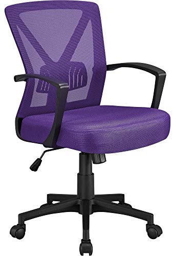 Yaheetech Silla Oficina Estudio Escritorio Silla de Trabajo Soporte Lumbar Regulable Silla para Despacho Violeta