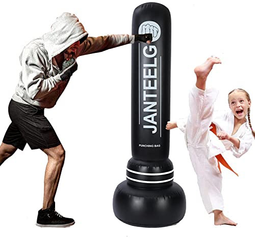 Boxsack Kinder Stehend ab 6 jahre: JanTeelGO Upgrade 180cm Freistehender Aufblasbare Standboxsack Boxing Trainer zum Üben von Karate Taekwondo MMA zum Entlasten Für Jugendliche (Standboxsäcke - 180cm)
