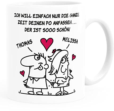 Moonworks® Tasse Liebe lustig Ich will einfach nur deinen Po anfassen personalisiert mit Namen persönliche Geschenke Valentinstag glücklich weiß standard
