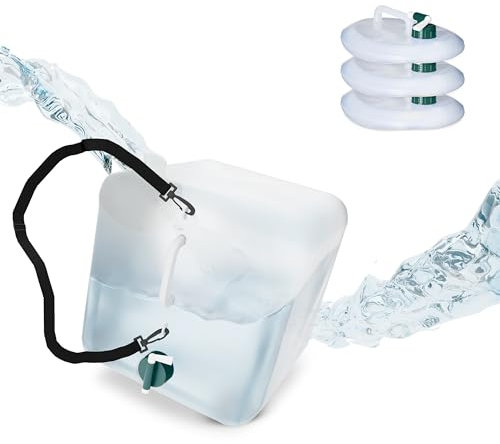 Relaxdays Jerrican d’Eau Pliable, en Lot de 4, 20 litres, avec Robinet, sans BPA, Anse et poignée, Transparent/Vert