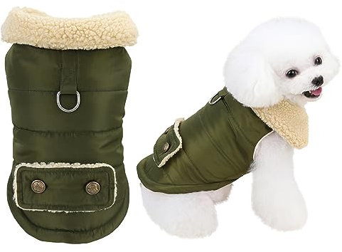 Izefia Hundemantel Kaltwettermantel Winddichte Jacke Fleece Warme Hundepullover Winter Dicke Kleidung Dicke Weste Pelzkragen Nordic Stil Hundemantel für Kleine Hund Mittlere Katze