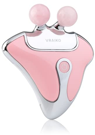 VRAIKO GemGlow Jade-Roller und Gua-Sha-Gerät, 4-in-1 Gua-Sha-Gesichtswerkzeuge, Gesichtsmassagegerät mit Rotlichttherapie und Wärme, Muskelentspannung, lindert feine Linien und Falten (Rosenquarz)