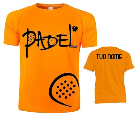 Vestipassioni Maglietta Padel Uomo Personalizzabile Traspirante e Leggera, Maglia Tecnica per Allenamenti e Gare, Accessori Padel Uomo, Regalo Perfetto per Appassionati di Padel [XXL, Arancio Fluo]