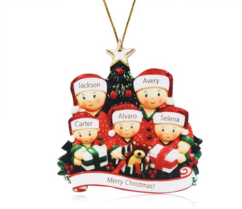 Weihnachtsbaumschmuck Personalisiert Familie Weihnachtsbaum Deko mit 2-6 Namen Weihnachtskugel Anhänger Holz/Kunstharz