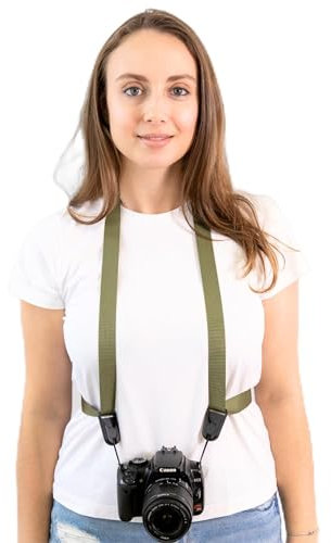 Camstrap - Sangle Appareil Photo et Jumelles Mains-Libres Ultra-Légère et Ajustable, Protection Optimale du Cou et du Dos, Universellement Adaptable (Sauge)