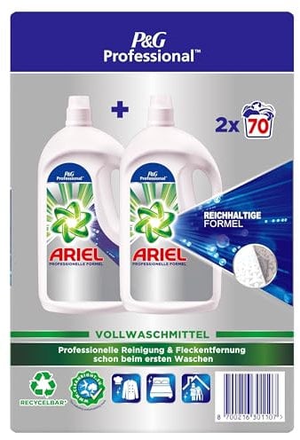 Ariel Professional Flüssig Regulär Vollwaschmittel, 140 Waschladungen, 7 L (2 x 3.5 L), professionelle Formel für den professionellen Einsatz, Fleckentfernung schon ab der ersten Wäsche