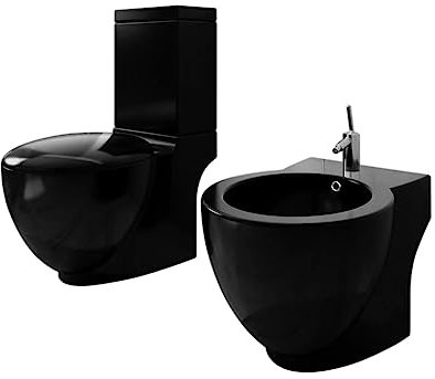 Stand-WC- und Bidet-Set, schwarze Keramik, Anzugmöbel